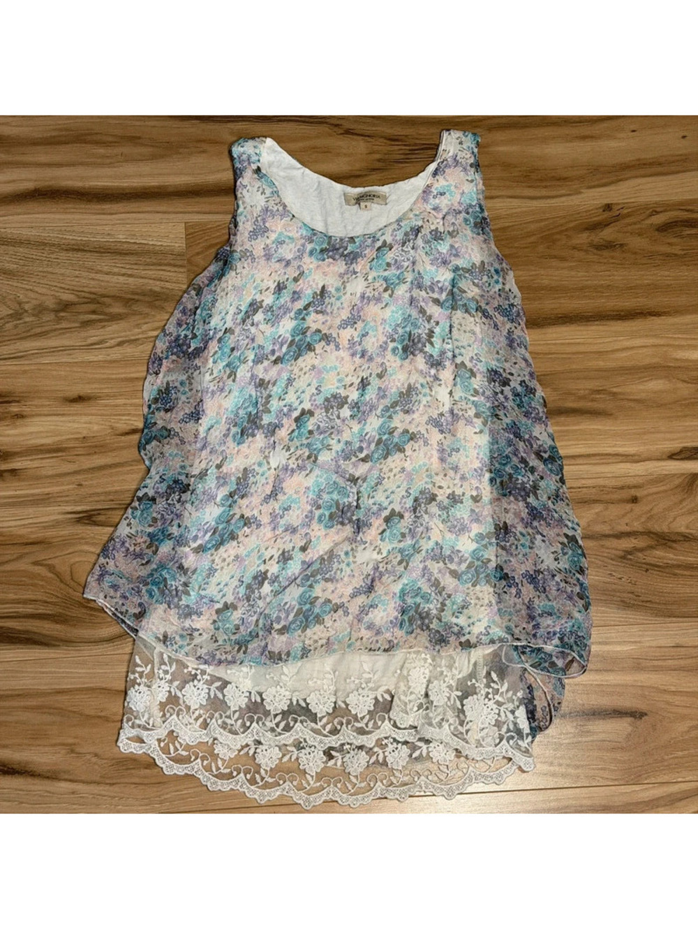 Via Signoria Silk Floral Lace Hem Sleeveless Tunic S